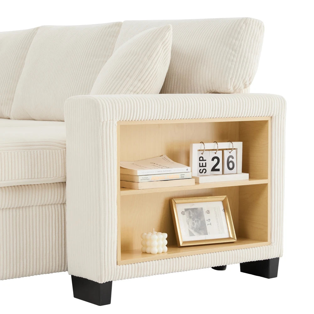 Canapé d'Angle Convertible PINGGO 3 Places avec USB & Étagères Latérales – Fonctionnel & Confortable