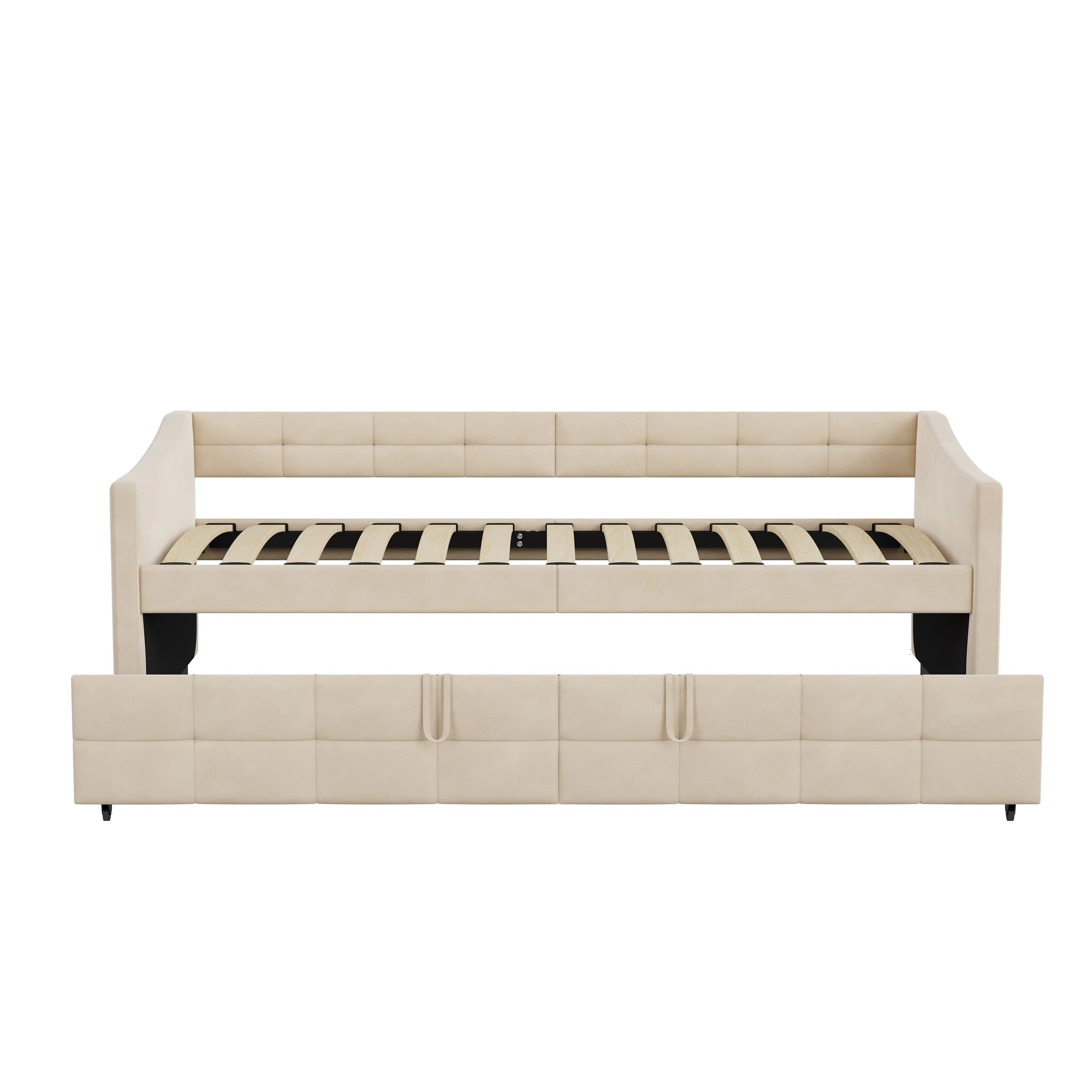 Canapé-Lit Superaly Velours Crème 90x200cm avec Rangement – Design Nordique Minimaliste
