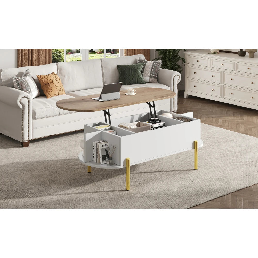 Table Basse Ajustable en Hauteur 120x50cm avec 7 Espaces de Rangement – Praticité Familiale