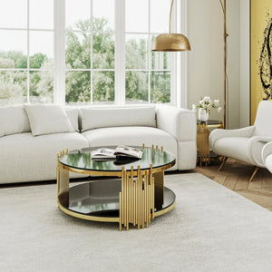 Table Basse Ronde Verre Noir & Métal Doré – Élégance Luxe pour votre Salon