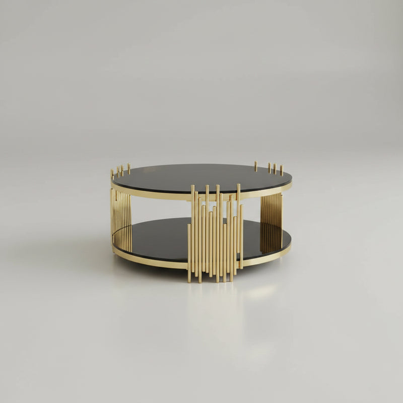 Table Basse Ronde Verre Noir & Métal Doré – Élégance Luxe pour votre Salon
