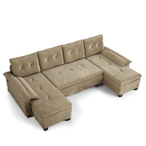 Canapé Convertible en U 278cm Camel – Grand Confort Familial avec Port USB