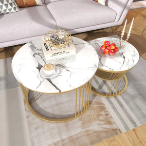 Duo de Tables Gigognes Marbre & Laiton Doré – Élégance Intemporelle pour le Salon