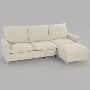 Canapé 3 Places Lin Crème – Angle Ajustable & Rangement Intégré