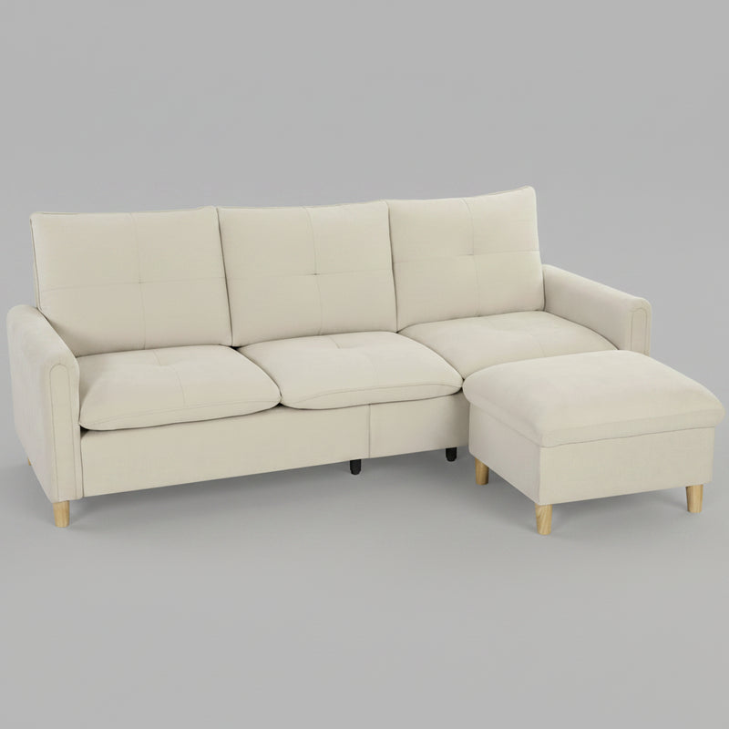 Canapé 3 Places Lin Crème – Angle Ajustable & Rangement Intégré