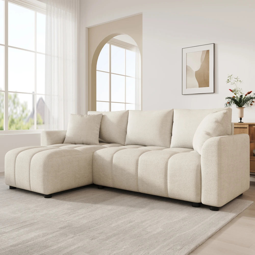 Canapé d'Angle Convertible en L Chenille avec 2 Coussins Décoratifs – Confort Élégant Salon