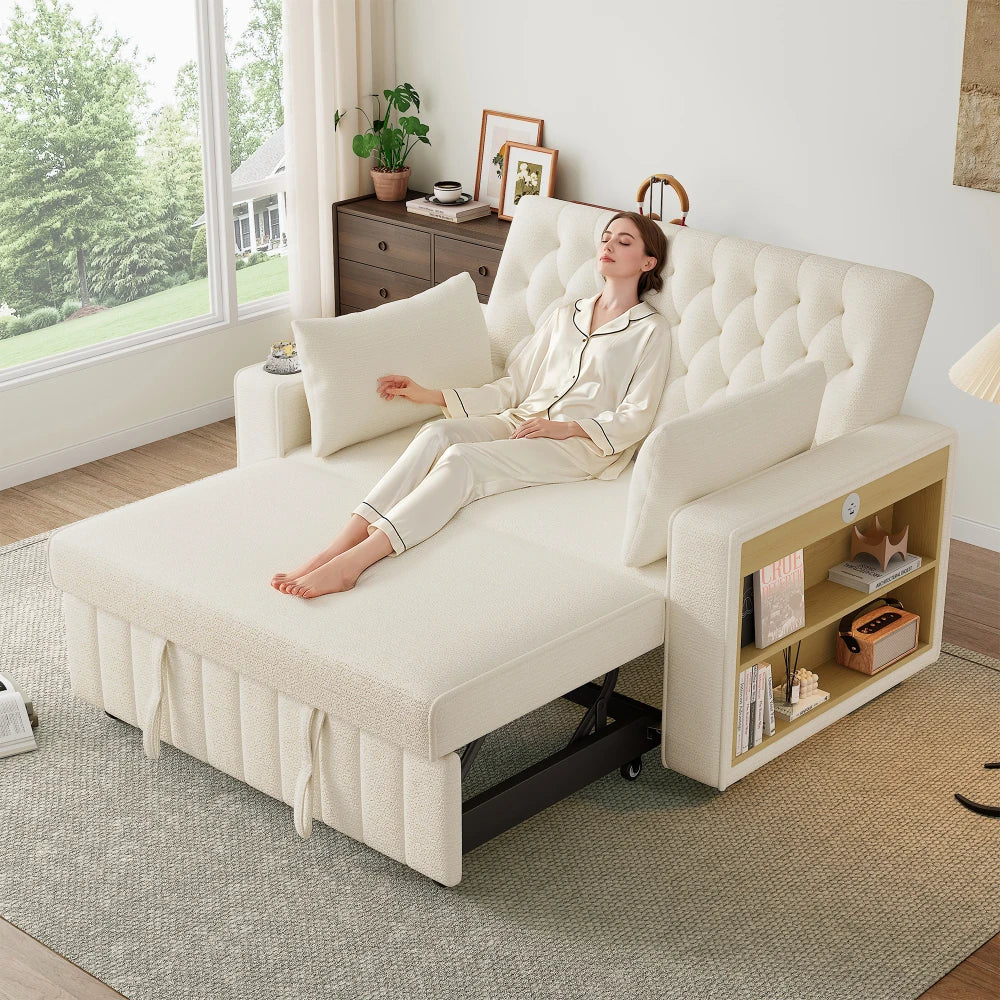 Canapé-Lit Pliant PINGGO Multifonction avec Rangement, USB & Porte-Gobelet – Gain de Place