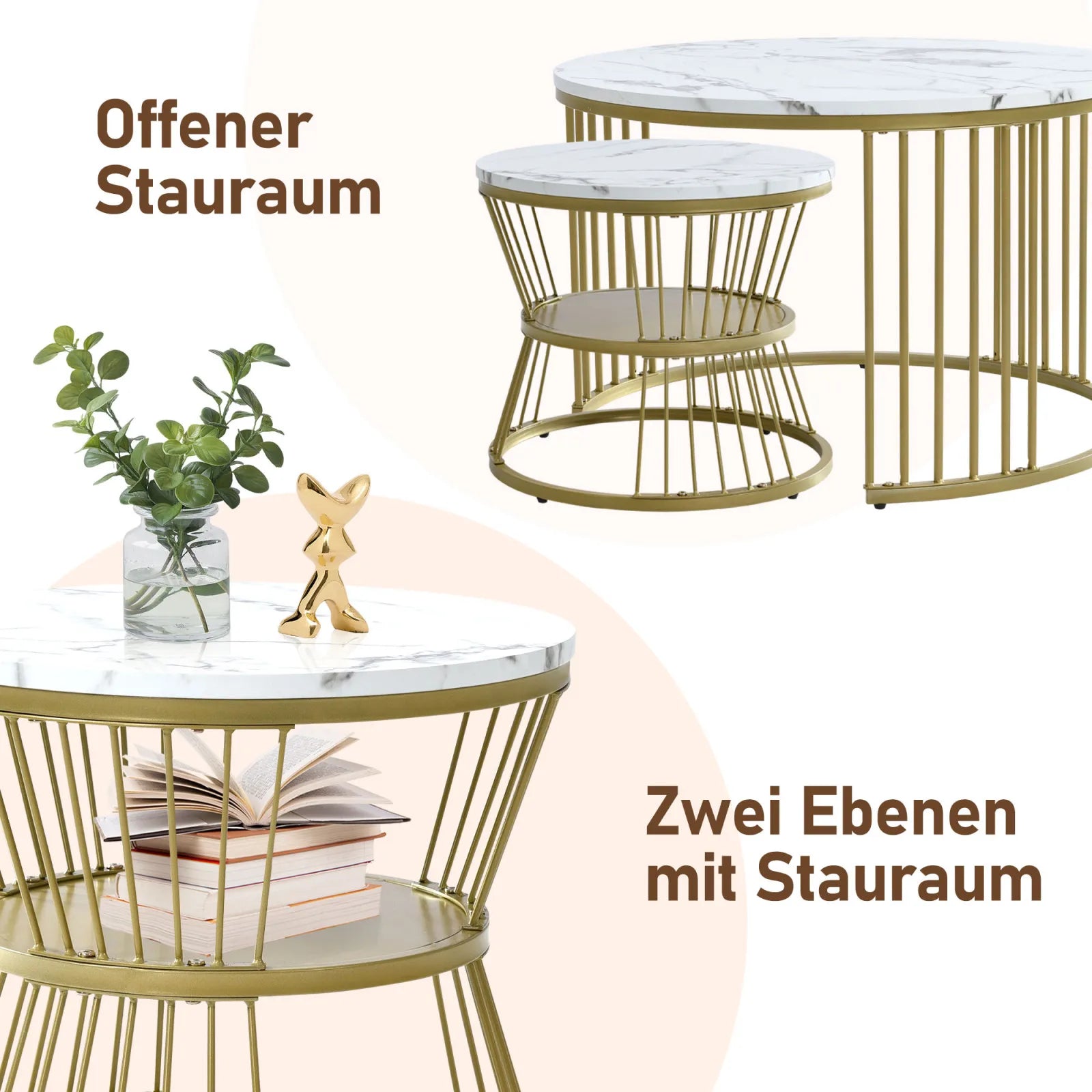 Duo de Tables Gigognes Marbre & Laiton Doré – Élégance Intemporelle pour Salon Cocooning