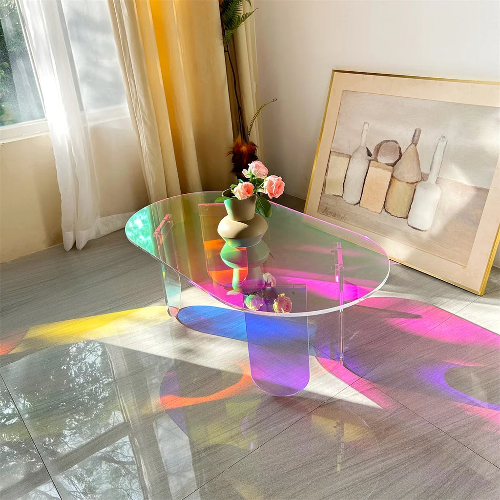 Table Basse Acrylique Transparente Irisée – Design Aérien pour Petit Salon