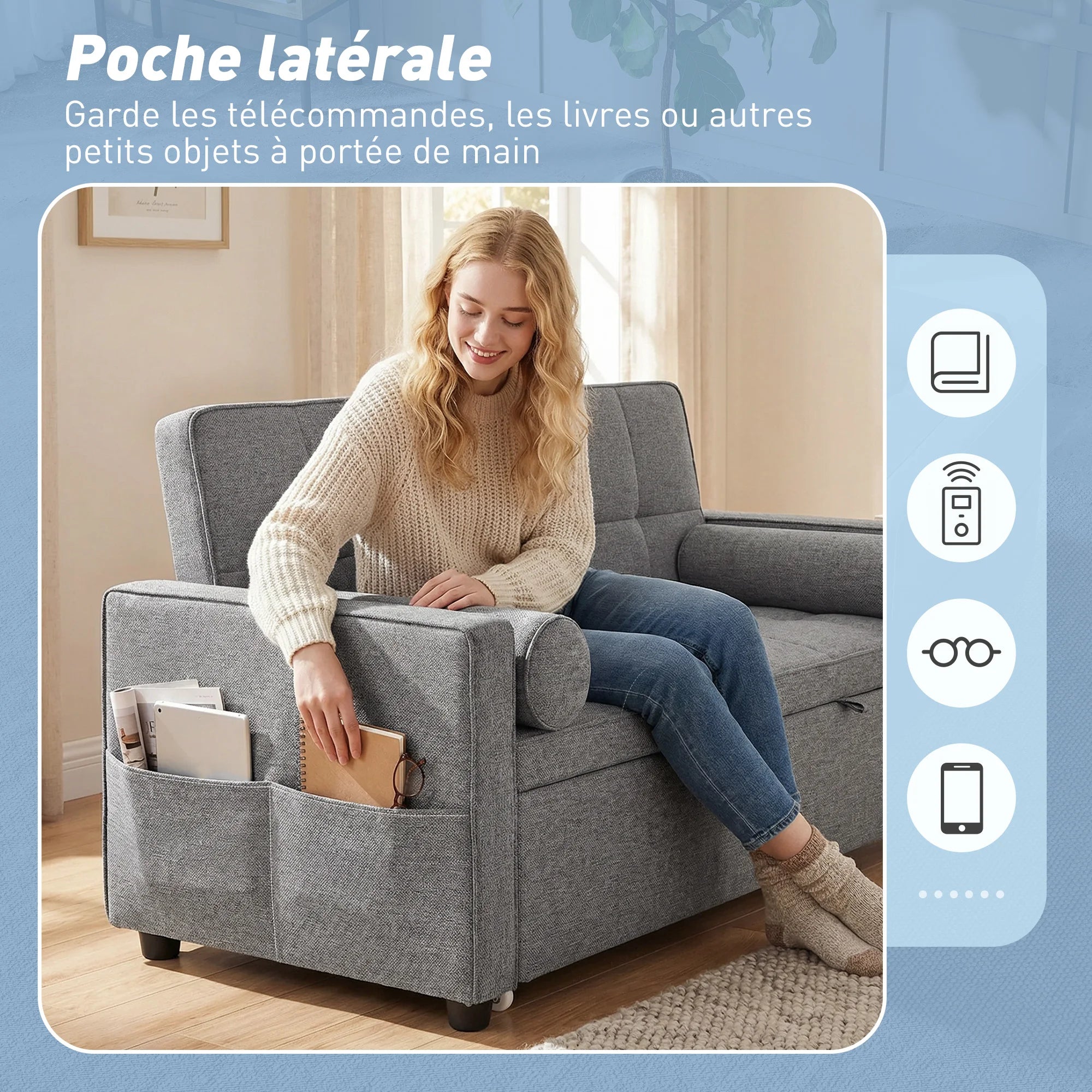 Canapé Convertible HOMCOM 3-en-1 avec Double Lit Gigogne – Confort Familial 2 Places Gris