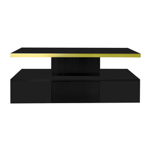 Table Basse Haute Brillance – Tiroirs, LED et 2 Niveaux de Rangement