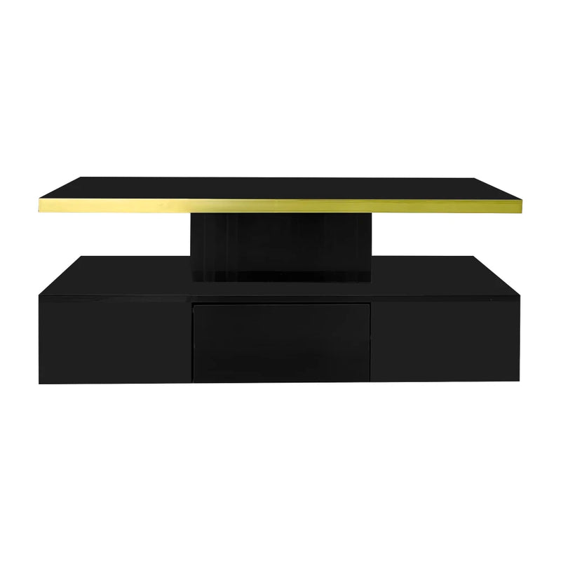 Table Basse Haute Brillance – Tiroirs, LED et 2 Niveaux de Rangement
