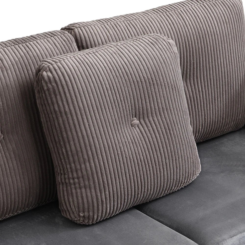 Canapé Modulaire en U avec Espace de Rangement – Velours & Cordon, Confort Haute Densité