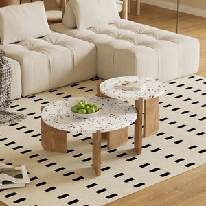 Set de 2 Tables Basses Pliantes Beige – Pratiques en Intérieur comme en Extérieur