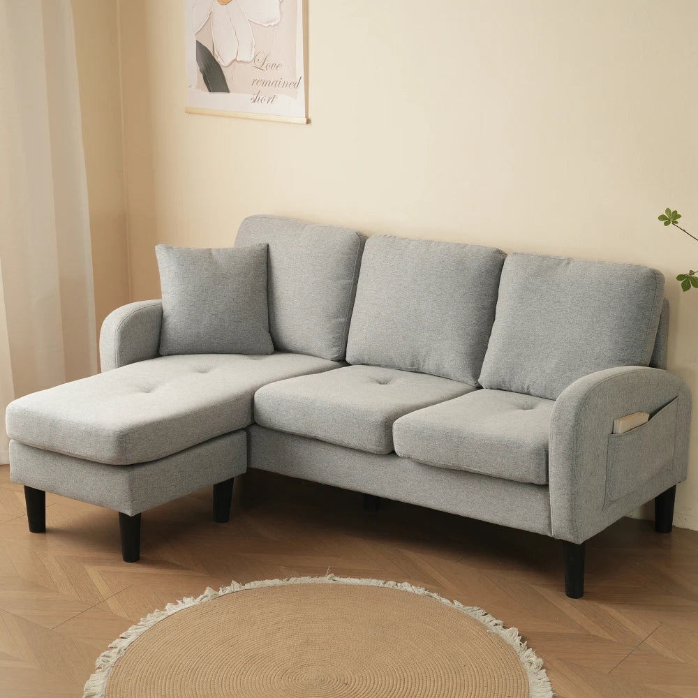 Canapé d'Angle Ye avec Méridienne Lin Coton 166x118cm – Confort Respirant & Modulaire