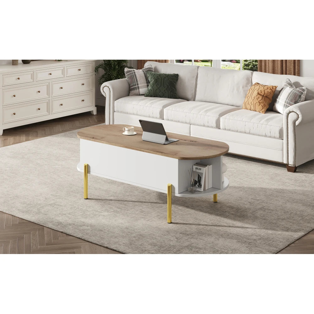 Table Basse Ajustable en Hauteur 120x50cm avec 7 Espaces de Rangement – Praticité Familiale