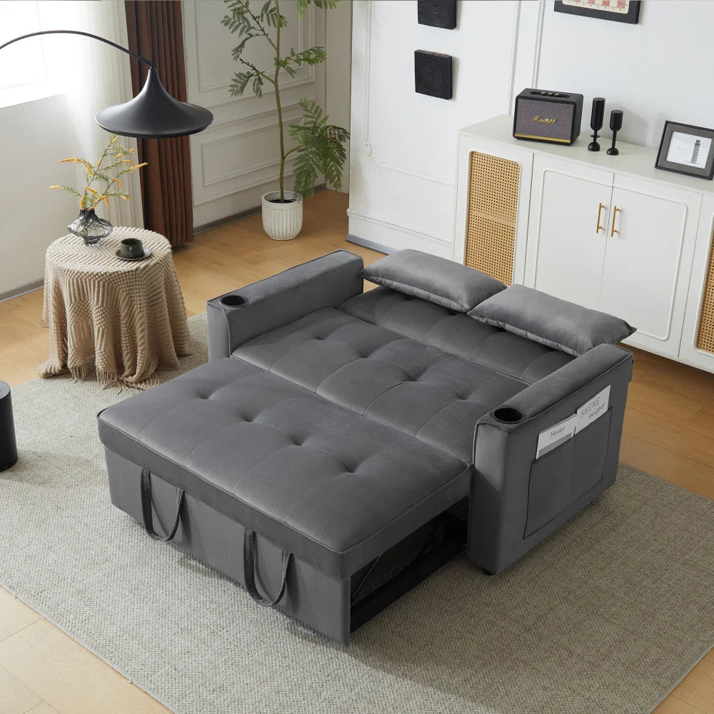 Canapé Convertible Pliable en L avec Porte-Gobelets & Coussins – Confort au Quotidien