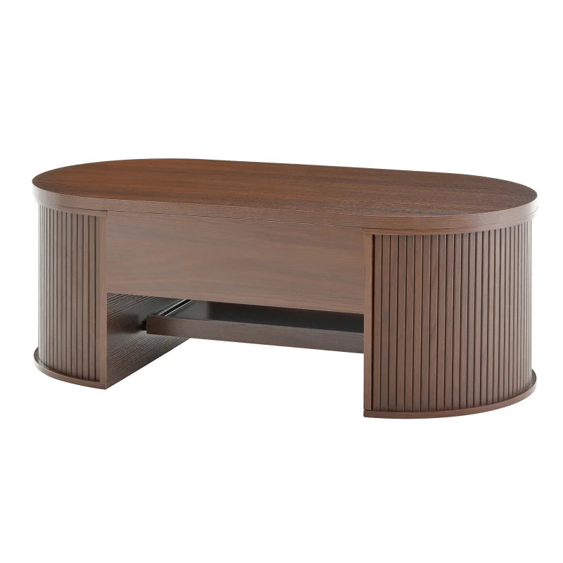 Table Basse Relevable en Bois Courbé avec Étagère Coulissante – Design Chaleureux Multifonction