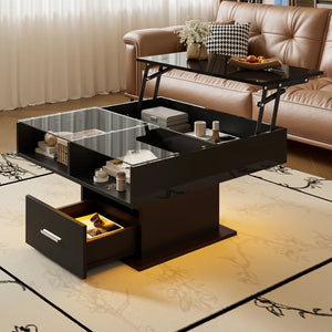 Table Basse Relevable Laquée LED – Hauteur Ajustable pour Repas et Télétravail