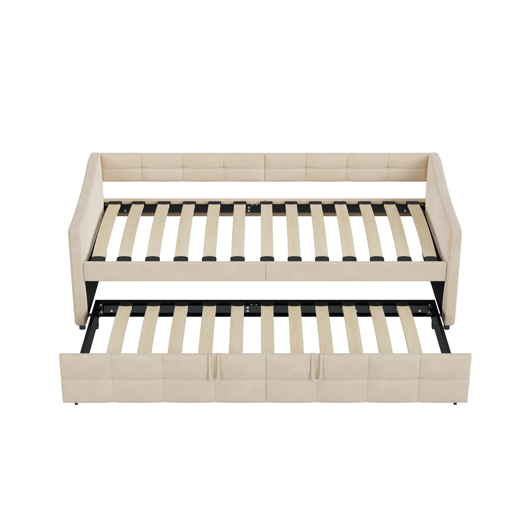 Canapé-Lit Superaly Velours Crème 90x200cm avec Rangement – Design Nordique Minimaliste