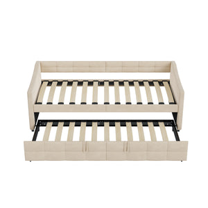 Canapé-Lit Velours Crème 90x200cm – Design Nordique avec Rangement