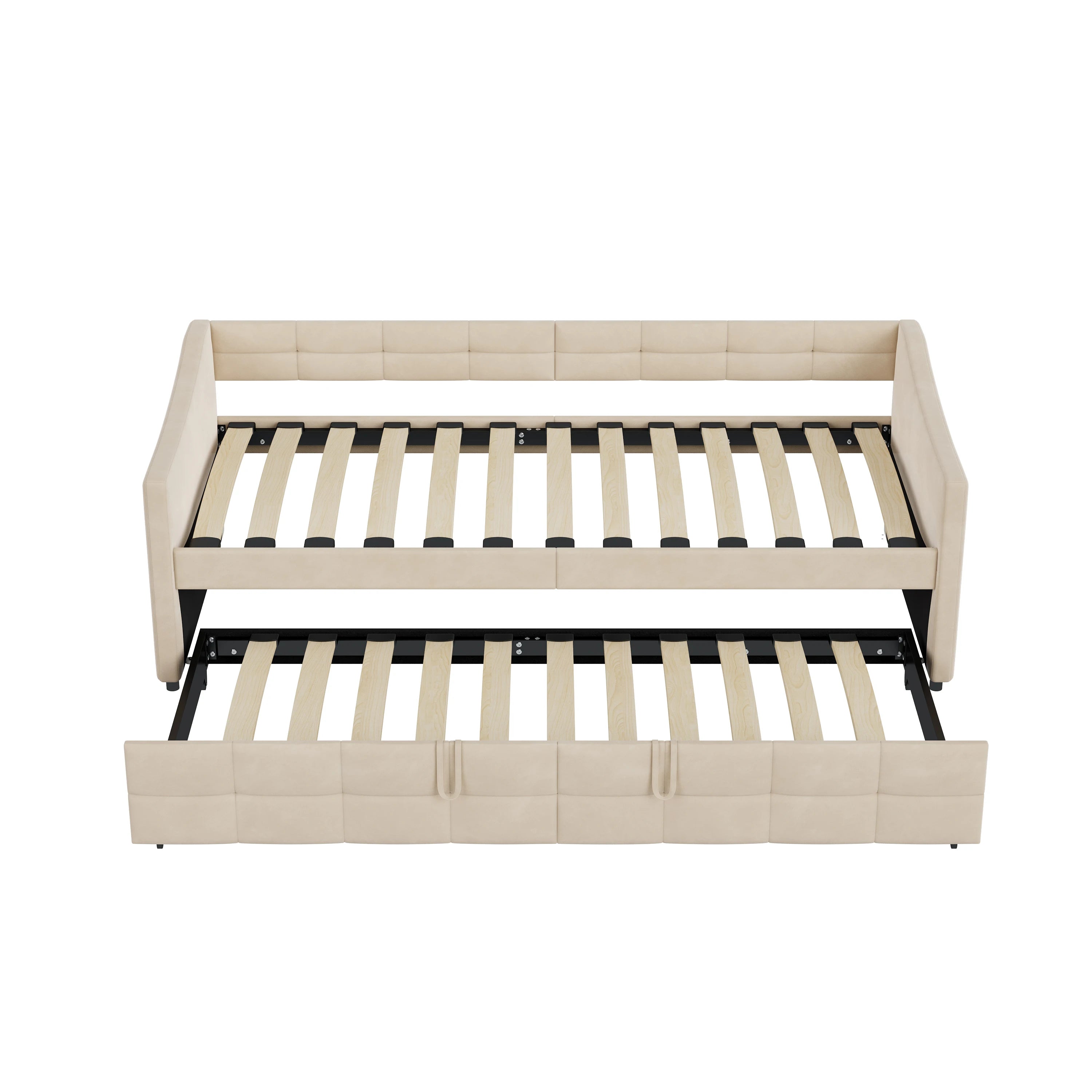 Canapé-Lit Superaly Velours Crème 90x200cm avec Rangement – Design Nordique Minimaliste